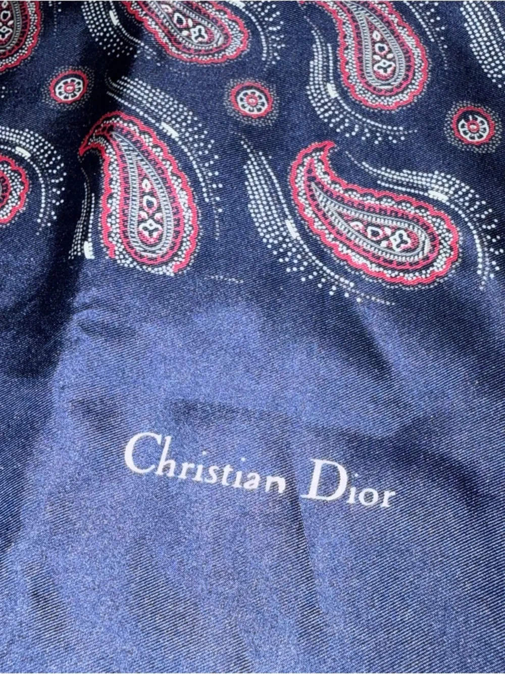 Vintage Christian Dior Navy Blue Paisley Silk & Wool Reversible Scarf Shawl